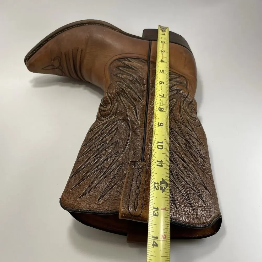 Dan Post 6154 Western Boots Mens Size 9 Pointed J Toe, Flame Embroidery Tan VTG